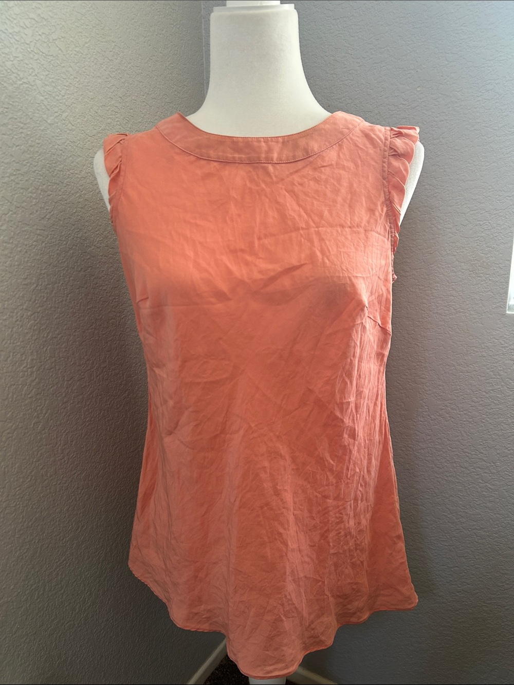 Banana Republic Silk Coral Sleeveless Ruffle-Trim Tank